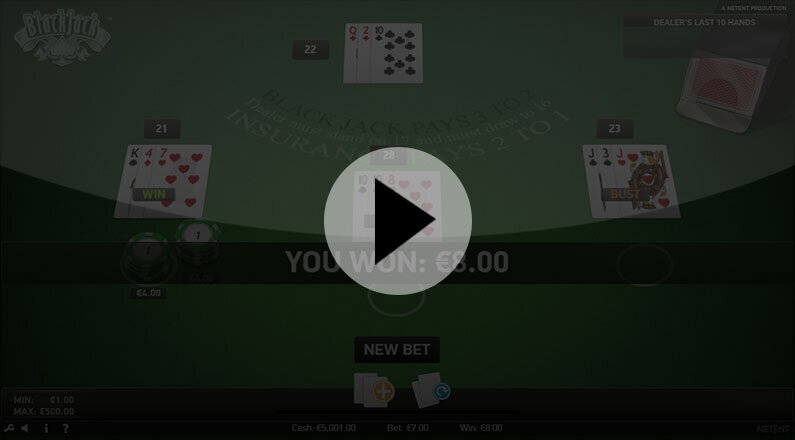 Prøv Blackjack Spillet fra NetEnt her for sjov