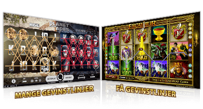 Eksempler på gevinstlinjer i en slotmaskine